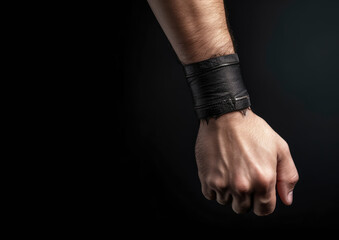 A man's arm with a stylish leather bracelet