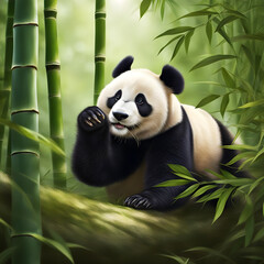 An endearing sight of a beautiful panda, this cute animal, with its distinctive markings, captures hearts worldwide