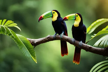 Tableaux ronds sur aluminium brossé Toucan toucan on a branch