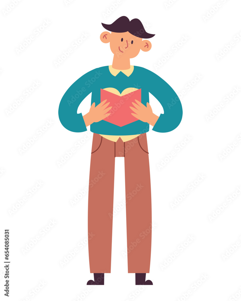 Poster man reading notebook
