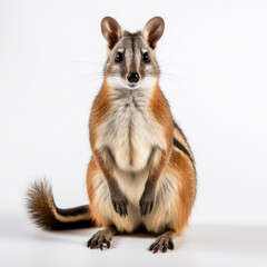 Obraz premium A cute small brown and white animal sitting on a white floor