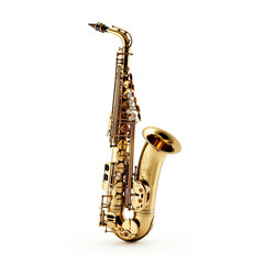 A saxophone on a white background