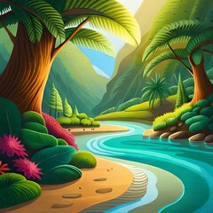 tropical island with palm trees