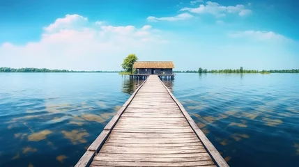 Deurstickers wooden pier on the lake © TeamX