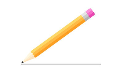 Yellow pencil with eraser cartoon flat illustration