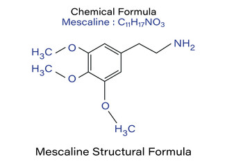 Chemical formula of Mescaline peyote molecule skeletal vector illustration. - obrazy, fototapety, plakaty