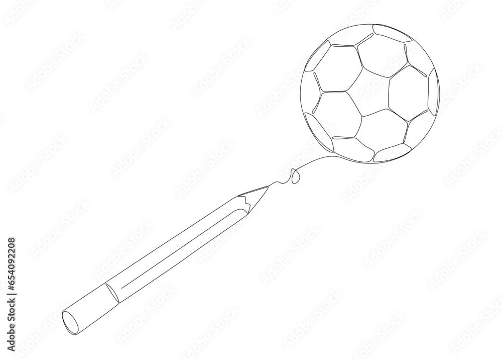 Poster one continuous line of football ball drawn by with felt tip pen. thin line illustration vector conce