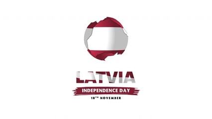 Happy Latvia Independence Day on White Background. 18th November, 4K ProRes