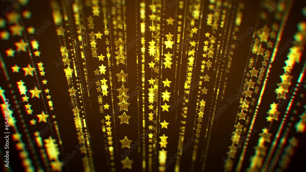 Poster abstract decorative golden shiny blurry focus 3d perspective vertical straight lines of sparkle star