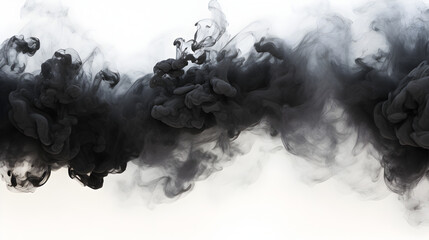 swirling black smoke on white background - obrazy, fototapety, plakaty