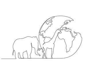 elephant giraffe world map world globe education animals life line art design concept