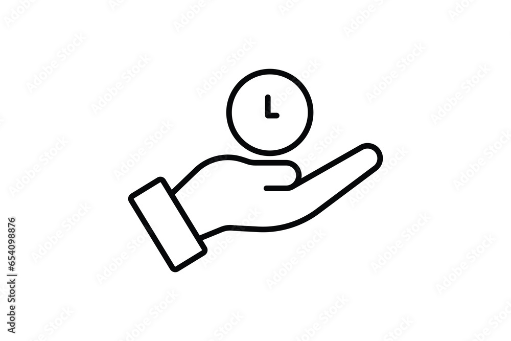 Aufkleber time management icon. hand with clock. suitable for app, user interfaces, printable etc. line icon s