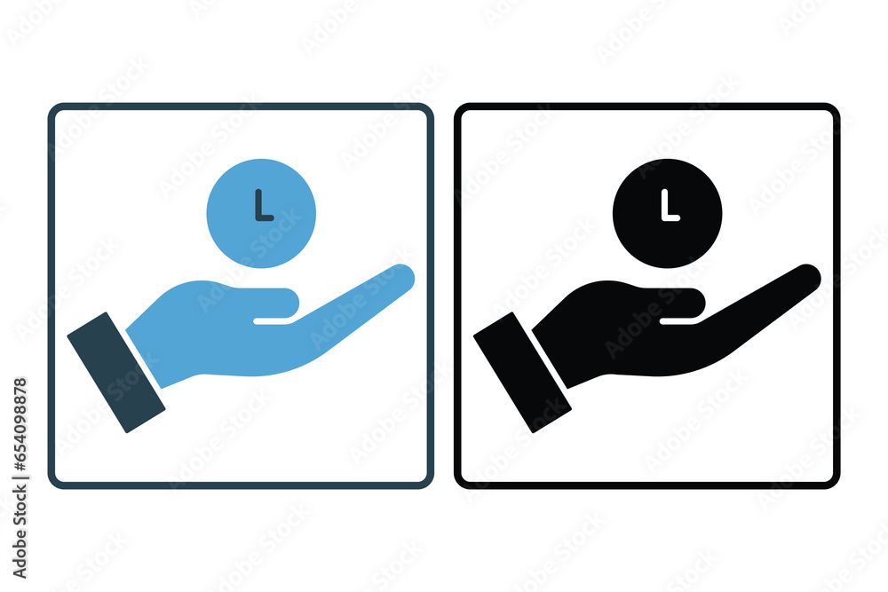 Aufkleber time management icon. hand with clock. suitable for app, user interfaces, printable etc. solid icon 
