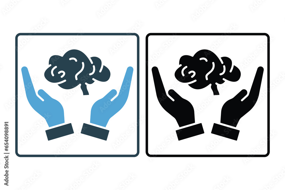 Poster thinking icon. hand with brain. icon related to critical thinking. suitable for web site design, app