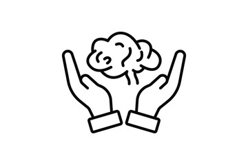 Thinking icon. Hand with brain. icon related to critical thinking. suitable for web site design, app, user interfaces, printable etc. Line icon style. Simple vector design editable