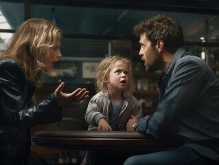 Parents fighting and arguing in front of child. large family disagreement. generative AI - obrazy, fototapety, plakaty