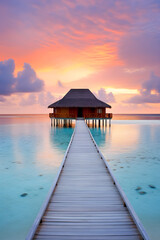 Maldives water-villa wooden pier