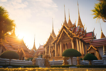 Thai-style temples morning sun rise