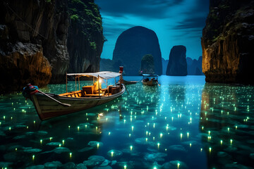 The enchanting bioluminescent glow of the Blue Lagoon in Koh Phi Phi - obrazy, fototapety, plakaty