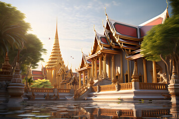 Thai-style temples standing proud against the sky