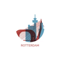 Papier Peint photo Lavable Rotterdam Netherlands Rotterdam cityscape skyline city panorama vector flat modern logo icon. South Holland region emblem idea with landmarks and building silhouettes