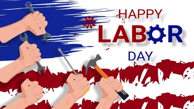 labor day animated banner background labor day happy labor day us labor usa workshop wrench hand holding tool green screen alpha editable 4k