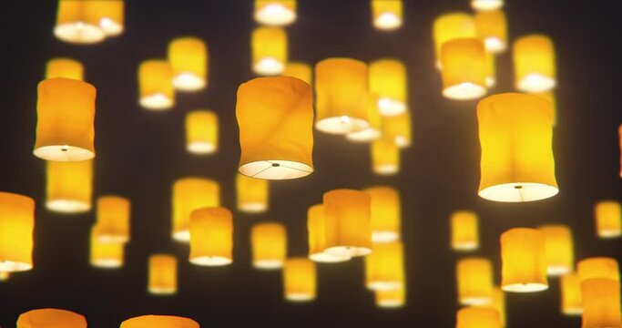Sky Lanterns Flying in a 3D animation