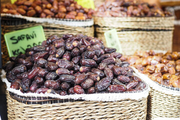  many date fruits display for sale at local market 