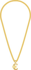 Eine aufwändig illustrierte Goldkette mit einem Euro Symbol aus Gold  mit Diamanten besetzt
