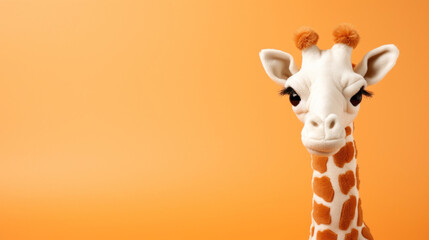 Toy giraffe peluche on pale dark orange background