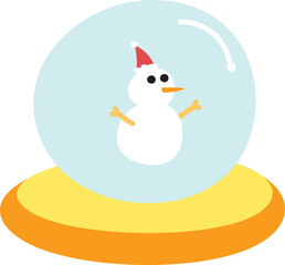 hand drawn christmas snow globe with snowman isolate