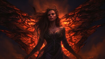 Beautiful young adult girl with wings, sexy angel costume for Halloween AI