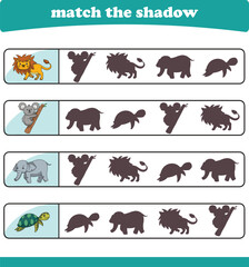 Find the correct animal shadow. Logic Educational Games for Kids
