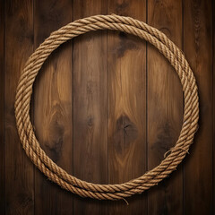 Nautical background with the rope shaped as a circle on wood background - obrazy, fototapety, plakaty