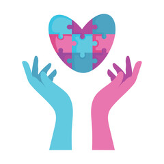 puzzle pieces heart in hands