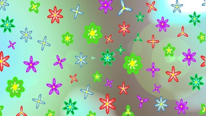 Motion footage background with colorful elements. Snowflake doodle graphic hand-drawn.