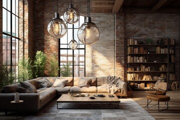 Modern interior design, light loft style. Living room