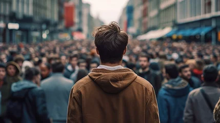 Foto op Aluminium Back view of a young man standing in the middle of a crowded street © Thanos