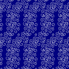 Blue background with white swirls. Vector seamless pattern abstraction grunge. Background illustration, decorative design for fabric or paper. Ornament modern new