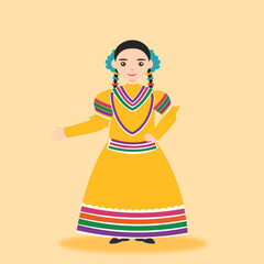 Mexican people cartoon character. Authentic nacional clothes for mexican girl character traditional at mexico independence day vector illustrations