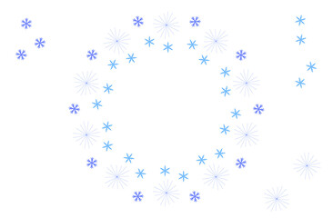 Snowflakes, round frame. Winter, Christmas pattern, delicate decoration, wreath of ice flakes. A lace ring of delicate snowflakes to decorate a banner, congratulations, greetings. Vector illustration.