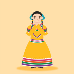 Mexican people cartoon character. Authentic nacional clothes for mexican girl character traditional at mexico independence day vector illustrations
