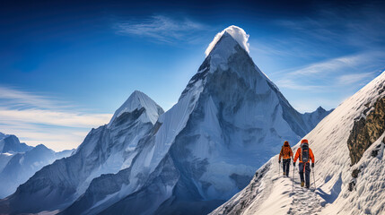 Snow mountain silhouettes and graphics during mountaineering season