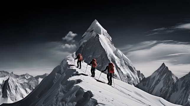 Snow mountain silhouettes and graphics during mountaineering season