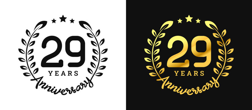 Anniversary 29 gold numbers. Minimalist design template, modern, elegant celebrating anniversary event. label, vector, sign, illustration, banner, symbol, icon, design, sticker, tag, badge, element