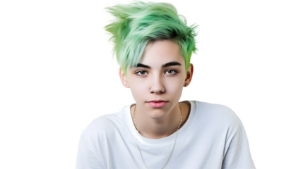 Closeup portrait of a young teenager with colorful hair, isolated on white