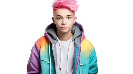 Closeup portrait of a young teenager with colorful hair, isolated on white