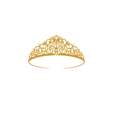 Vintage Elegant Gold Tiara Logo Illustration In Isolated White Background