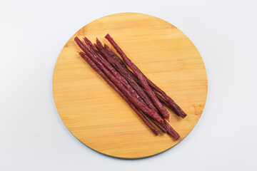 Delicious dried red meat sausages.