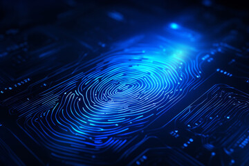DIgital fingerprint blue light technology concept.